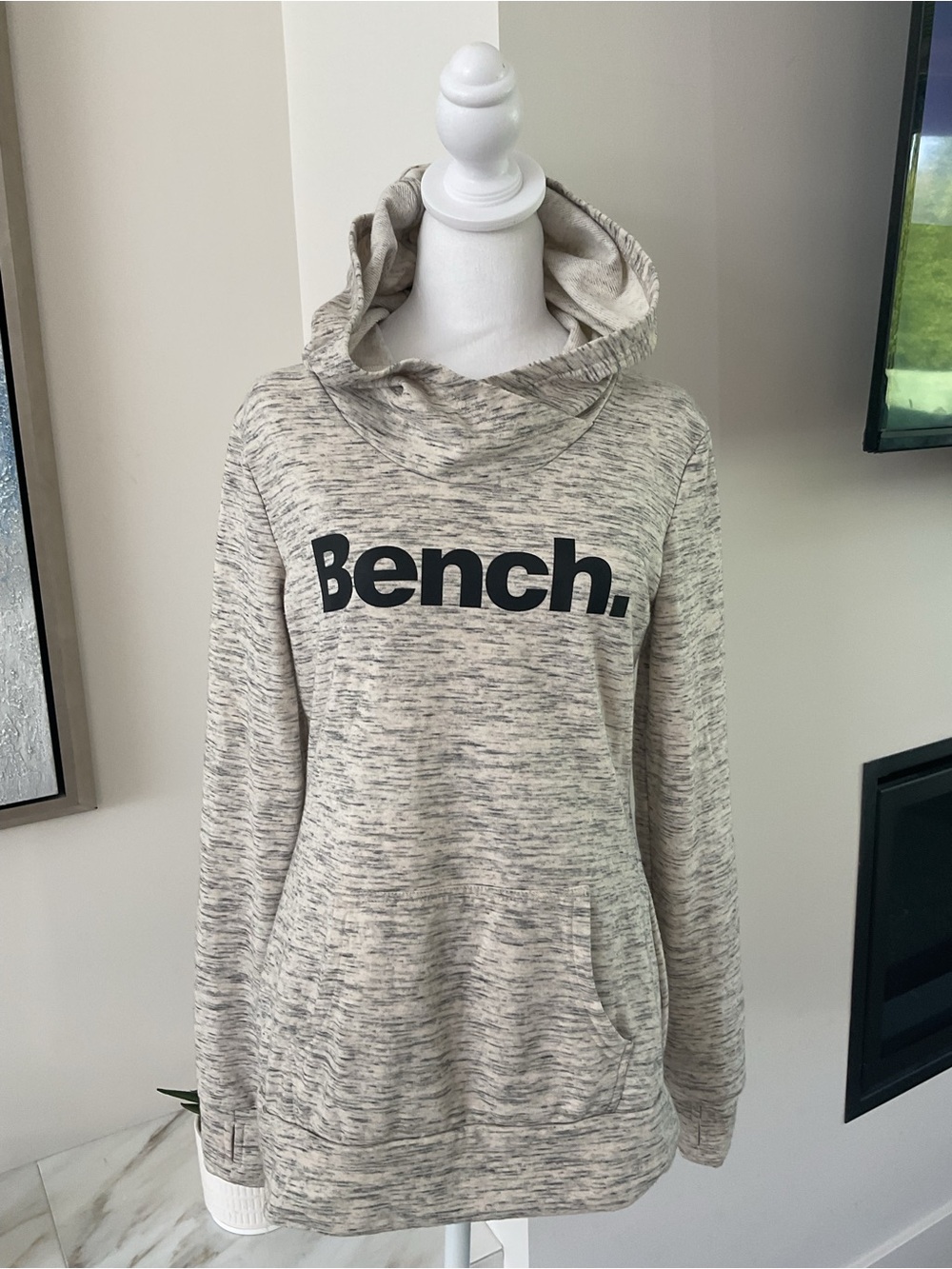 Bench Women; Girls Heather Gray Cowl Neck Logo long Hoodie